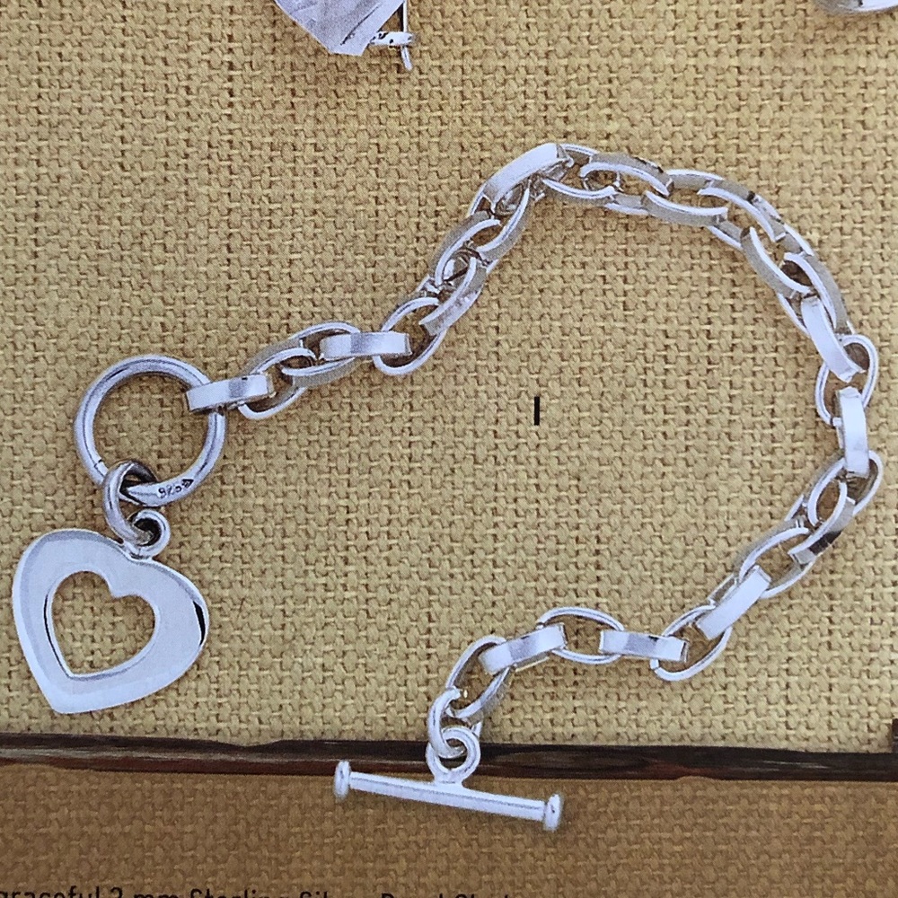 Vintage Silpada Sterling Silver Rolo Link Heart Charm Bracelet B0992